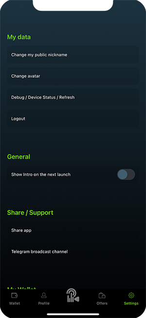 settings screen